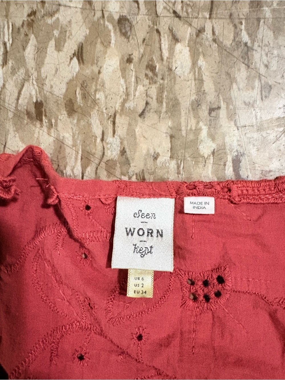 Anthropologie Red Eyelet V-Neck Tie-Hem Blouse - Picture 7 of 7